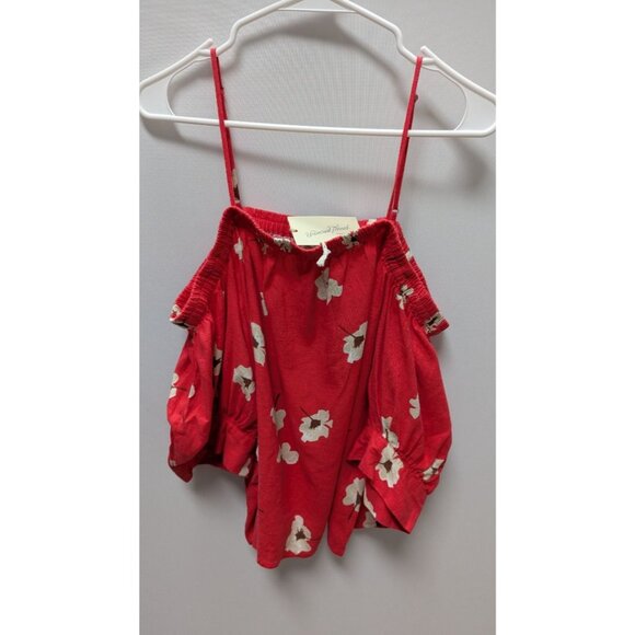 Universal Thread Red Floral Cold-Shoulder Linen Blouse - Picture 1 of 2